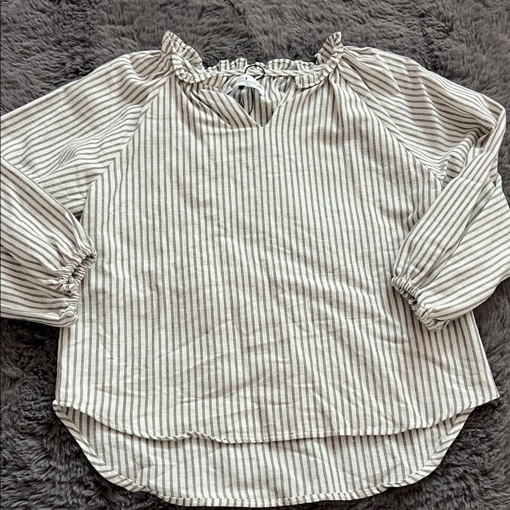 H&M Black and White Striped Ruffle Blouse
